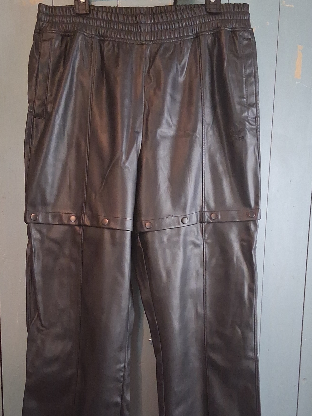 adidas Black Faux Leather Snap-Panel Pants Converts To Shorts.